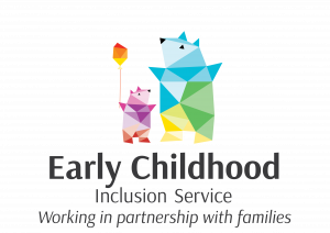 Early Childhood Inclusion Service - Working in partnership with families - graphic of a mother bear and baby bear holding a balloon